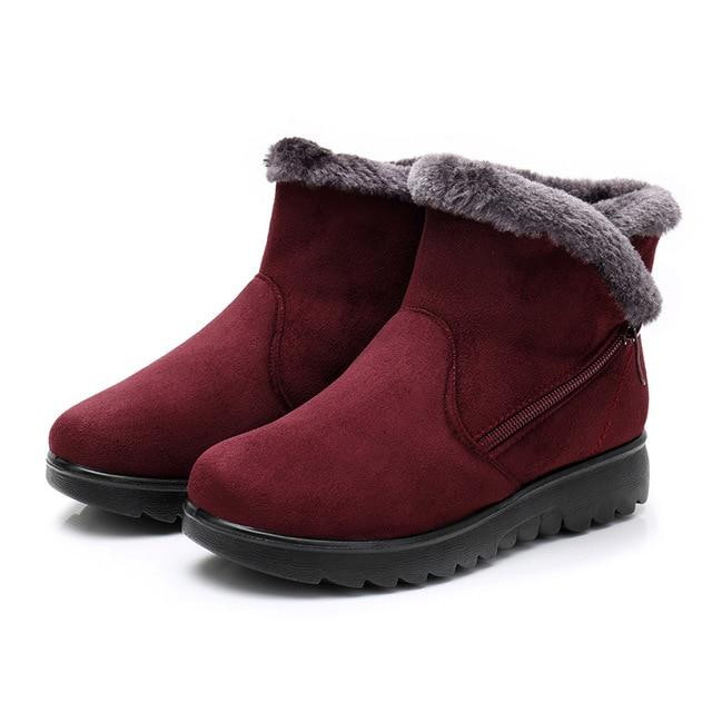 Women Snow Boots Warm Short Fur Plush Platform Suede Zip Ankle Boots