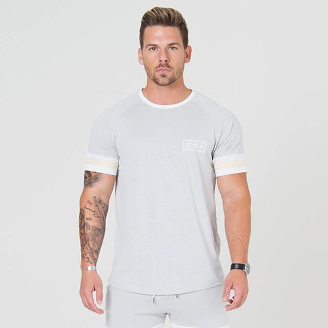 Men Cotton Short sleeve Fitness Slim Patchwork T-shirt