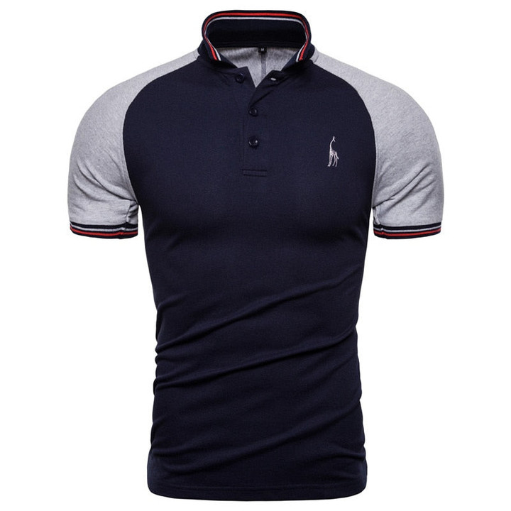 High Quality Men Patchwork Slim Fit Embroidery Polo Shirt