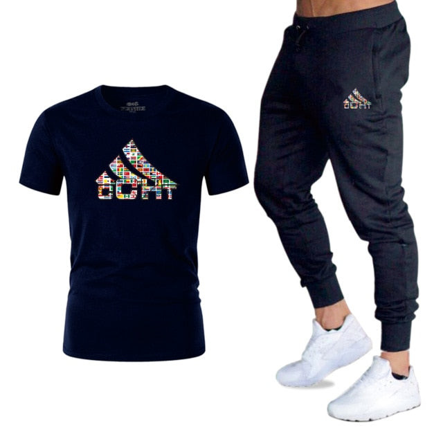 Men Casual Short Seeve T-Shirt Sweatpants Sportswear Sets