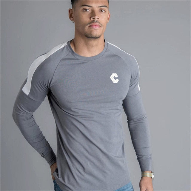 Men Long Sleeve O-Neck Soft Cotton Fitness T-Shirt