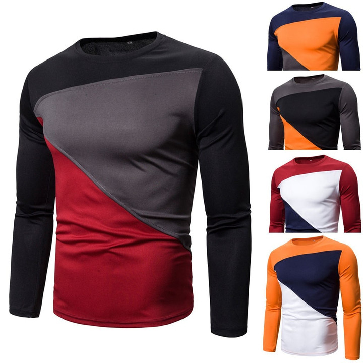 Men T-Shirt Casual Style Long sleeve Patchwork Fashion Tee