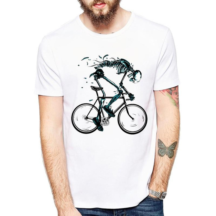 Worn out Bikes Funny Skeleton Bicycle Design Short Sleeve Men T-shirt
