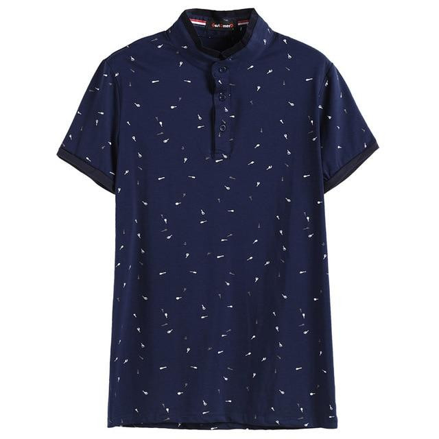 Best Seller Men Fashion Printed Stand Collar Polo Shirt