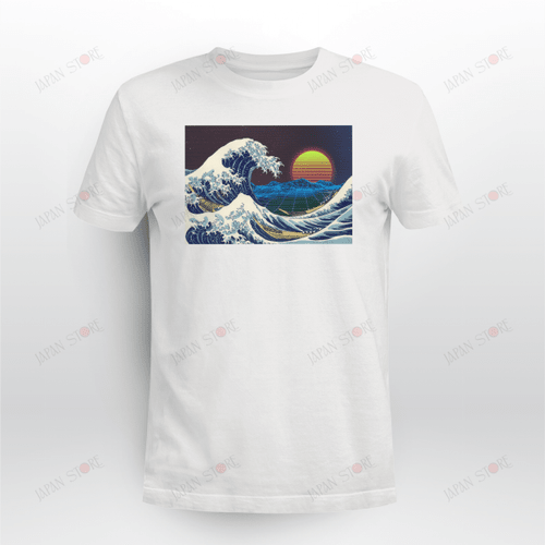 Japanese Art Kanagawa Wave And Sun Set T-Shirt 01