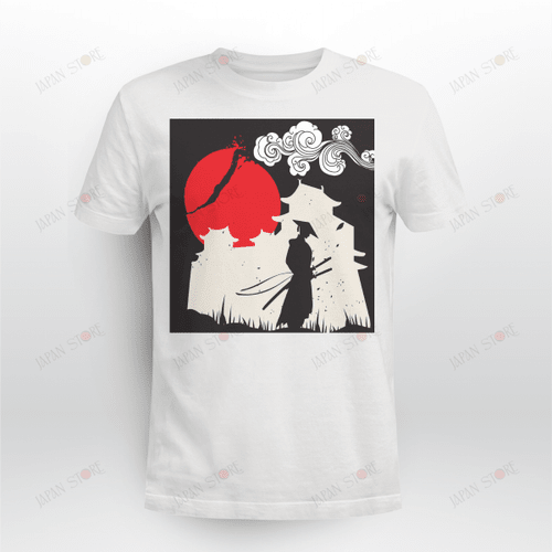 Red Samurai T-shirt Katana Blood Moon Japanese  Culture of Japan 03