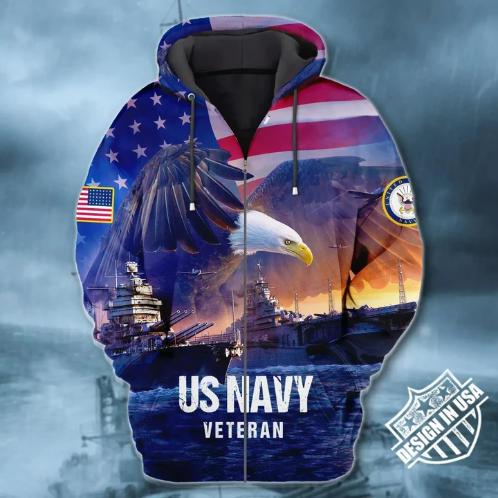 Premium Unique Navy Veteran Zip Hoodie Ultra Soft and Warm VDT10021TR