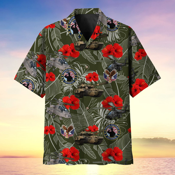 Tropical Leaves Flower U.S Veteran Multiservice Hawaii Shirt MH150604