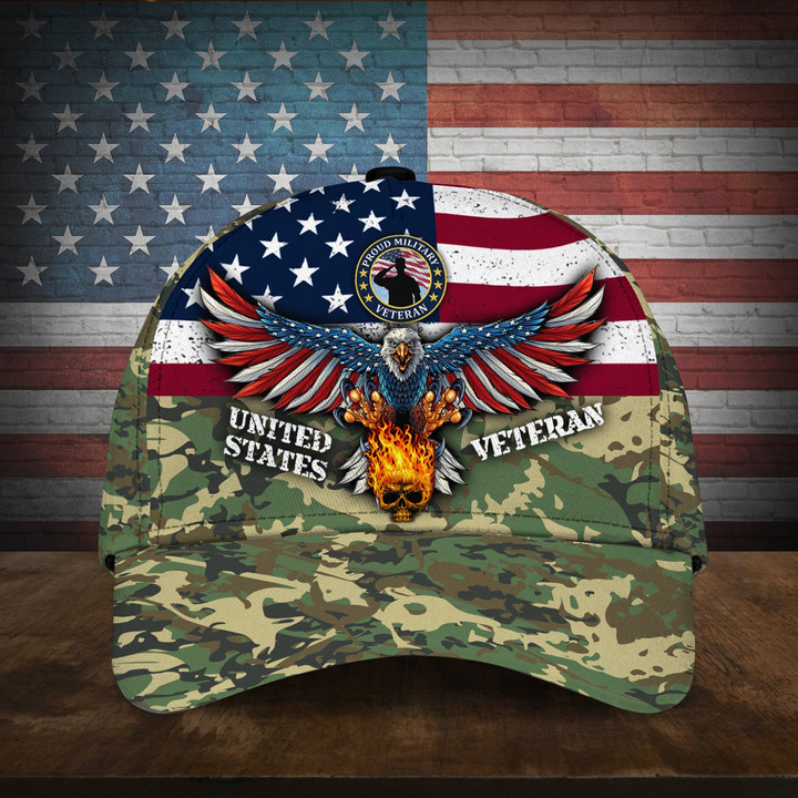 Fired Skull Bald Eagle Multiservice US Veteran Cap MH050701