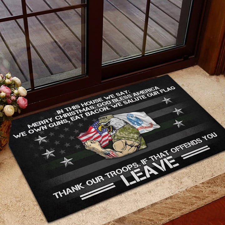 Unique Merry Christmas God Bless America US Veteran Doormat NPVC251003