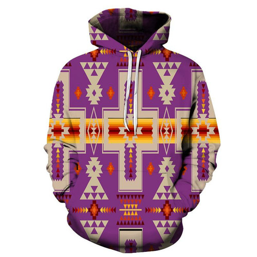 GB-NAT00062-3HOO07 Light Purple Tribe Design Native American All Over Hoodie