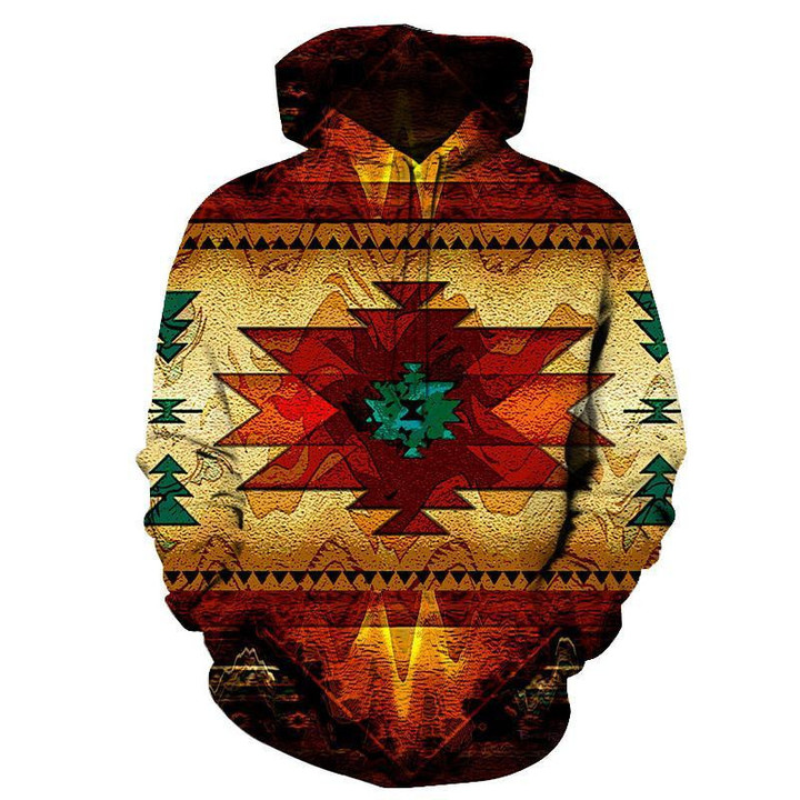 Southwest Symbol Brown Native American Pullover Hoodie - 1