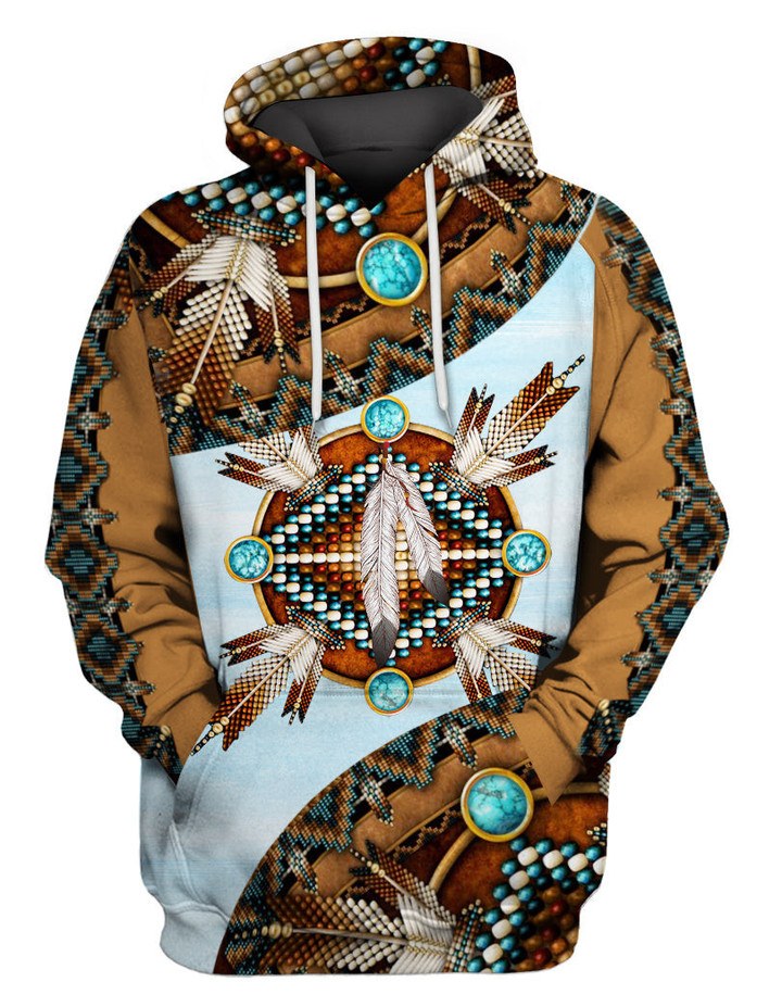 GB-NAT00023-04B Mandala Brown Native American 3D Hoodie - 1
