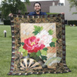 Peony Throw Blanket - Butterfly Flying Over Red White Peony Quilt Blanket - Peoney Themed Gift For Women