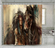 Native Woman With Horse Painting Art Shower Curtain Home Decor
