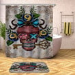 Head Shower Curtains Fabric Human Skeleton Black Polyester Cloth Print Bathroom Curtains