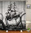 3D Printed Shower Curtain Saiboat Grey Polyester Cloth