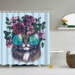 Floral Wreath With Sunglasses Cat 3D Printed Shower Curtain Gift Home Decora