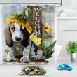 Cute Dog Spring Sunflower Watercolor Style Shower Curtain Set Bathroom Decor