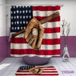 Us Flag Shabby Chic Polyester Fabric Giving Baseball Lovers 3D Printed Shower Curtain