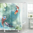 Japanese Lotus Leaf With Koi Fish 3D Printed Shower Curtain