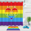 Valentines Day Gay Love Rainbow Heart Fabric 3D Printed Shower Curtain Set