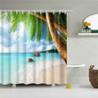 Tropical Beach Palm Fabric Shower Curtain Vibrant Color High Quality Unique For Good Vibes Home Decor