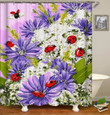 Coccinella Septempunctata Purple Polyester Cloth 3D Printed Shower Curtain