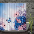 3D Printed Shower Curtain Flower Elegant Blue Polyester Cloth