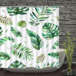 Green Leaf White Polyester Cloth 3D Printed Shower Curtain