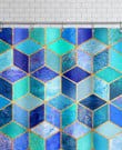 Shower Curtain- Abstraction Abstract Geometric Blue Color Copy Cubes Digital Effect