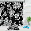 Black And White Design Pineapple Floral Shower Curtain Set Waterproof Fabric
