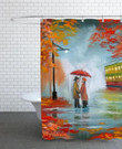 Shower Curtains  Rainy Day Autumn Red Umbrella Tram  Mildew Resistant Bathroom