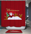 Red Backdrop Merry Christmas Quotes Bath Mat And Shower Curtains Set Bathroom Decor