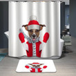 Dog Bath Mat And Shower Curtains Set Fabric Cute Red Polyester Cloth Bathroom Curtains