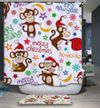 Happy New Merry Christmas Holiday Monkey Bath Mat And Shower Curtains Set Bathroom Decor