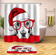 Christmas Dog Bath Mat And Shower Curtains Set Water Repellent For Bathroom Home Decor