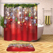 Star And Ball Decor Art Design 3D Printed Bath Mat And Shower Curtain Set Gift For Christmas Day