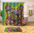 Dog Bath Mat And Shower Curtains Set Fabric Human Skeleton Green Polyester Cloth Print Bathroom Curtains