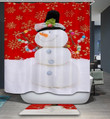 Decorated Snowman Smile Art Design 3D Printed Bath Mat And Shower Curtain Set Gift For Christmas Day