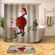 Christmas Santa Bath Mat And Shower Curtain Set Water Repellent Washable