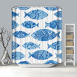 Seamless Stylized Blue Fish Pattern Art Design 3D Printed Shower Curtain