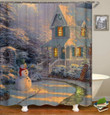 Snowman Shower Curtains Fabric Shabby Chic Colorful Polyester Cloth Print Bathroom Curtains