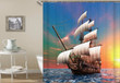 Sailboat Sunset Blue Elegant Polyester Cloth 3D Printed Shower Curtain