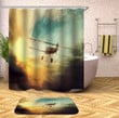 Aircraft Cool Blue Polyester Cloth 3D Printed Shower Curtain