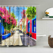 Caribbean Street Fabric Shower Curtain Vibrant Color High Quality Unique For Good Vibes Home Decor