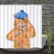 Brown Cat Giving Cat Lovers White Polyester Cloth 3D Printed Shower Curtain