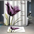 Flower Shower Curtains Fabric Elegant Purple Polyester Cloth Print Bathroom Curtains