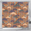 Bonsai Bamboo Stork Japanese Pattern Brown Themed Shower Curtain Fulfilled In Us