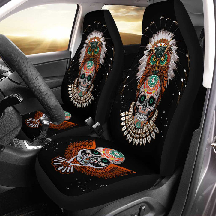 Native Sugar Skull Owl Car Seat Cover | Universal Fit Car Seat Protector | Easy Install | Polyester Microfiber Fabric | CSC1732